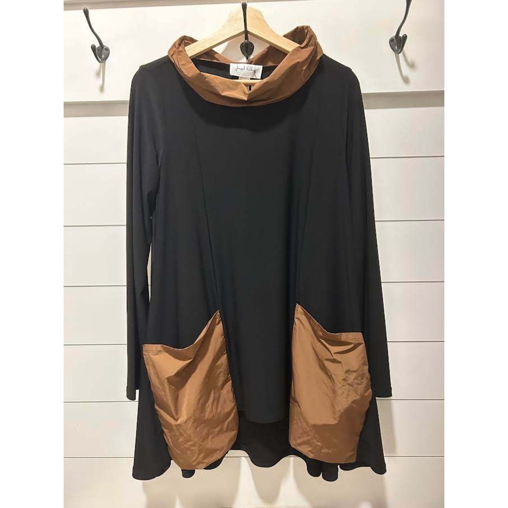 NEW Joseph Ribkoff Black Toffee Cowl Neck Tunic Top with Pockets Size 10 Flowy